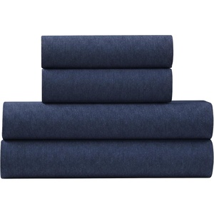 U.S. POLO ASSN. Jersey Knit Sheet Set, Cotton Blend, T-Shirt & Pajama Feel, Deep Pocket, Wrinkle-Resistant, Cooling & Breathable, Everyday Comfort Stretch(Navy)