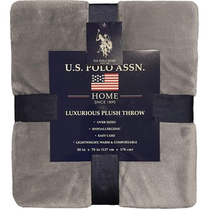 U.S. POLO ASSN. Oversized Lightweight Throw Blanket for Bed/Sofa – Soft Fleece Couch Blankets and Throws – Cozy Decorative Bedding – 50″x70″/Black(Cloud Grey)