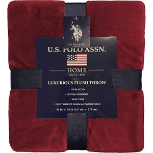 U.S. POLO ASSN. Oversized Lightweight Throw Blanket for Bed/Sofa – Soft Fleece Couch Blankets and Throws – Cozy Decorative Bedding – 50″x70″/Black(Red Hot)