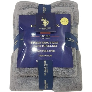 U.S. POLO ASSN. Premium 6-Piece Zero-Twist Towel Set – 2 Bath Towels, 2 Hand Towels and 2 Face Towels – Highly Absorbent, Fast Drying and Super Soft Hotel Quality 100% Cotton Set (Gray)(Gray)