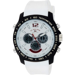 U.S. Polo Assn. Men’s Chronograph Sport Watch – Ana-Digital Display with Tachymeter Bezel, Dual Time, Stopwatch & Alarm – White Silicone Strap – 46mm Case – Fits Wrists 5.5″ to 8″