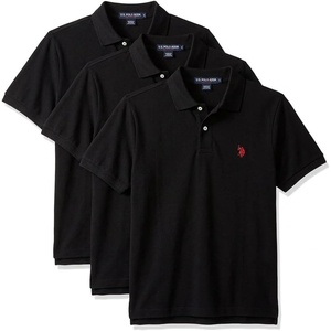 U.S. Polo Assn. Men’s Classic Polo Shirt, Two-Button Closure Pique Polo Shirt, Summer Fashion Golf Shirt(Black (3-pack))