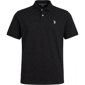 U.S. Polo Assn. Men’s Classic Polo Shirt, Two-Button Closure Pique Polo Shirt, Summer Fashion Golf Shirt(Black/Light Grey)