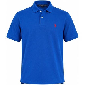 U.S. Polo Assn. Men’s Classic Polo Shirt, Two-Button Closure Pique Polo Shirt, Summer Fashion Golf Shirt(Blue Raft/Red)