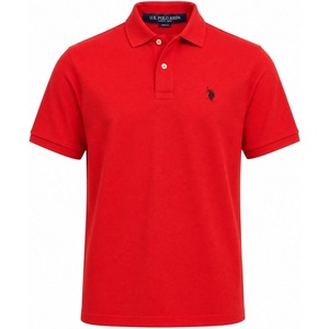 U.S. Polo Assn. Men’s Classic Polo Shirt, Two-Button Closure Pique Polo Shirt, Summer Fashion Golf Shirt(Engine Red/Black)