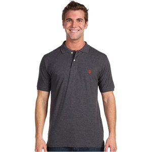 U.S. Polo Assn. Men’s Classic Polo Shirt, Two-Button Closure Pique Polo Shirt, Summer Fashion Golf Shirt(Heather Dark Gray)