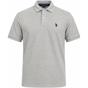 U.S. Polo Assn. Men’s Classic Polo Shirt, Two-Button Closure Pique Polo Shirt, Summer Fashion Golf Shirt(Heather Grey/Black)