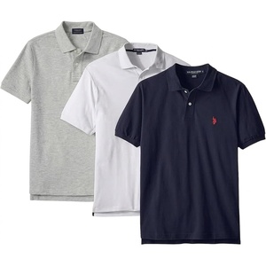 U.S. Polo Assn. Men’s Classic Polo Shirt, Two-Button Closure Pique Polo Shirt, Summer Fashion Golf Shirt(Heather Grey/White/Black)