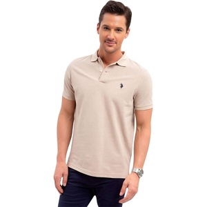 U.S. Polo Assn. Men’s Classic Polo Shirt, Two-Button Closure Pique Polo Shirt, Summer Fashion Golf Shirt(Khaki Heather)