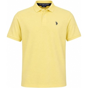 U.S. Polo Assn. Men’s Classic Polo Shirt, Two-Button Closure Pique Polo Shirt, Summer Fashion Golf Shirt(Lemon Frost/Navy)