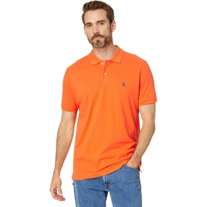 U.S. Polo Assn. Men’s Classic Polo Shirt, Two-Button Closure Pique Polo Shirt, Summer Fashion Golf Shirt(Madras Orange)