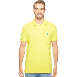 U.S. Polo Assn. Men’s Classic Polo Shirt, Two-Button Closure Pique Polo Shirt, Summer Fashion Golf Shirt(Mid Day Yellow)