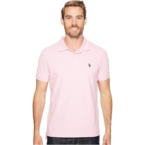 U.S. Polo Assn. Men’s Classic Polo Shirt, Two-Button Closure Pique Polo Shirt, Summer Fashion Golf Shirt(Pink Sunset Heather)