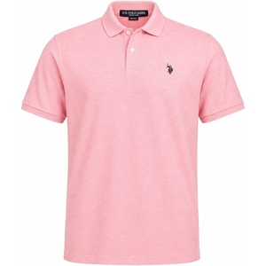 U.S. Polo Assn. Men’s Classic Polo Shirt, Two-Button Closure Pique Polo Shirt, Summer Fashion Golf Shirt(Pink Sunset Heather/Black)