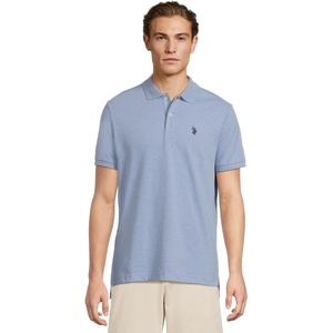 U.S. Polo Assn. Men’s Classic Polo Shirt, Two-Button Closure Pique Polo Shirt, Summer Fashion Golf Shirt(Sedona Blue Heather)