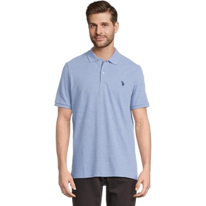 U.S. Polo Assn. Men’s Classic Polo Shirt, Two-Button Closure Pique Polo Shirt, Summer Fashion Golf Shirt(Vista Blue Heather)
