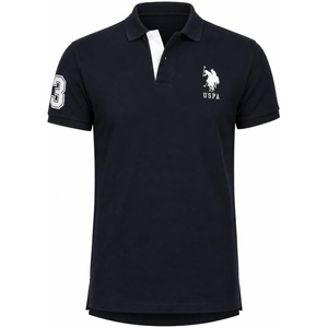 U.S. Polo Assn. Men’s Short-Sleeve Polo Shirt with Applique, Casual Summer Slim Fit Polo Shirt with Contrast Color(Black/White)