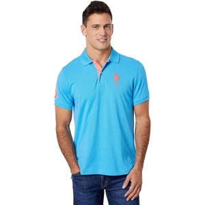U.S. Polo Assn. Men’s Short-Sleeve Polo Shirt with Applique, Casual Summer Slim Fit Polo Shirt with Contrast Color(Blue Fin Heather)