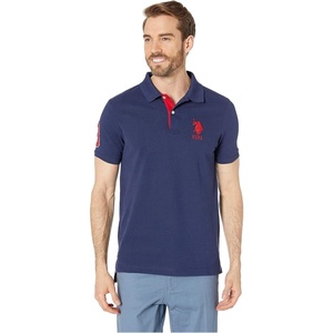 U.S. Polo Assn. Men’s Short-Sleeve Polo Shirt with Applique, Casual Summer Slim Fit Polo Shirt with Contrast Color(Classic Navy)