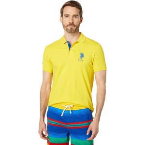U.S. Polo Assn. Men’s Short-Sleeve Polo Shirt with Applique, Casual Summer Slim Fit Polo Shirt with Contrast Color(Cyber Yellow)