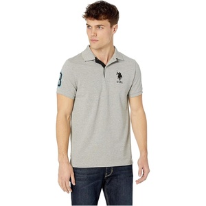 U.S. Polo Assn. Men’s Short-Sleeve Polo Shirt with Applique, Casual Summer Slim Fit Polo Shirt with Contrast Color(Heather Grey/Black-6543)