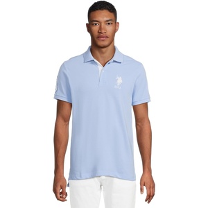 U.S. Polo Assn. Men’s Short-Sleeve Polo Shirt with Applique, Casual Summer Slim Fit Polo Shirt with Contrast Color(Open Air Blue)