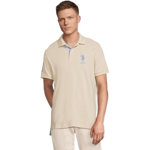 U.S. Polo Assn. Men’s Short-Sleeve Polo Shirt with Applique, Casual Summer Slim Fit Polo Shirt with Contrast Color(Oyster Sand)