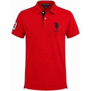 U.S. Polo Assn. Men’s Short-Sleeve Polo Shirt with Applique, Casual Summer Slim Fit Polo Shirt with Contrast Color(Red)