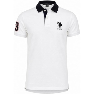 U.S. Polo Assn. Men’s Short-Sleeve Polo Shirt with Applique, Casual Summer Slim Fit Polo Shirt with Contrast Color(White/Black)