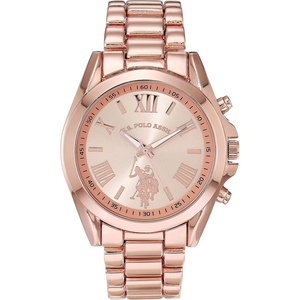 U.S. Polo Assn. Women’s Rose Gold Chronograph-Style Watch – Polished Finish with Roman Numerals, Durable Metal Bracelet, and Quartz Movement for Stylish Everyday Wear