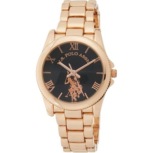 U.S. Polo Assn. Women’s Rose Gold Watch with Black Dial and Roman Numerals – Analog Quartz Timepiece with Polished Link Bracelet Fits Wrists 5.5″-8″ in Gift-Box