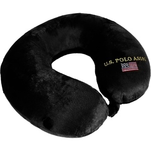 U.S. Polo Association Ultra Soft Velvet Velour Plush Memory Foam Travel Neck Pillow (Black)(Black)