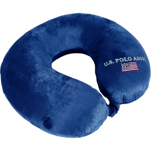 U.S. Polo Association Ultra Soft Velvet Velour Plush Memory Foam Travel Neck Pillow (Black)(Navy)