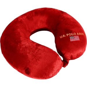 U.S. Polo Association Ultra Soft Velvet Velour Plush Memory Foam Travel Neck Pillow (Black)(Red)