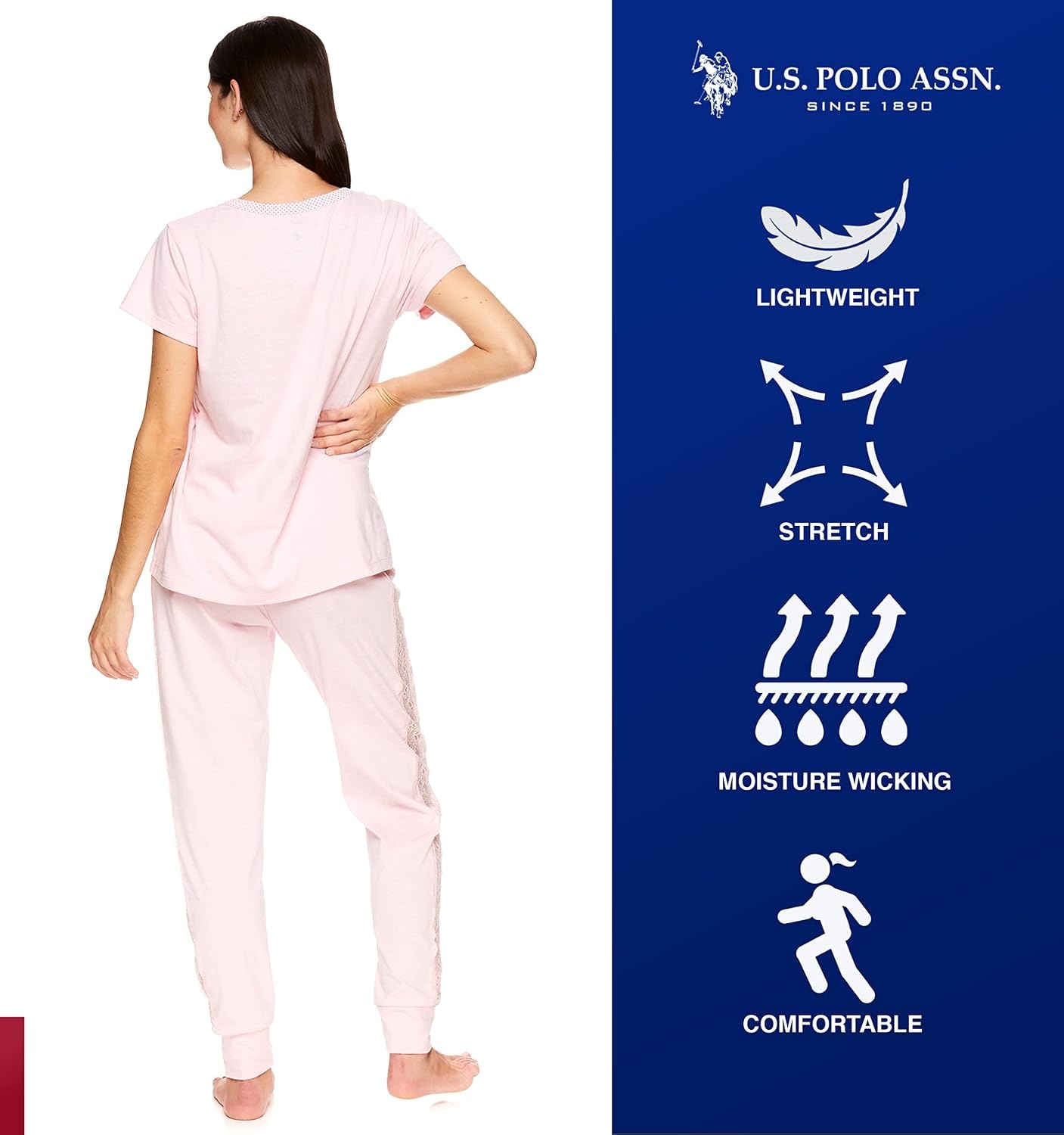 image:imageUS POLO ASSN Cotton Pajamas for Women Set Short Sleeve Henley Top and Jogger PantsLight Pink Heather2
