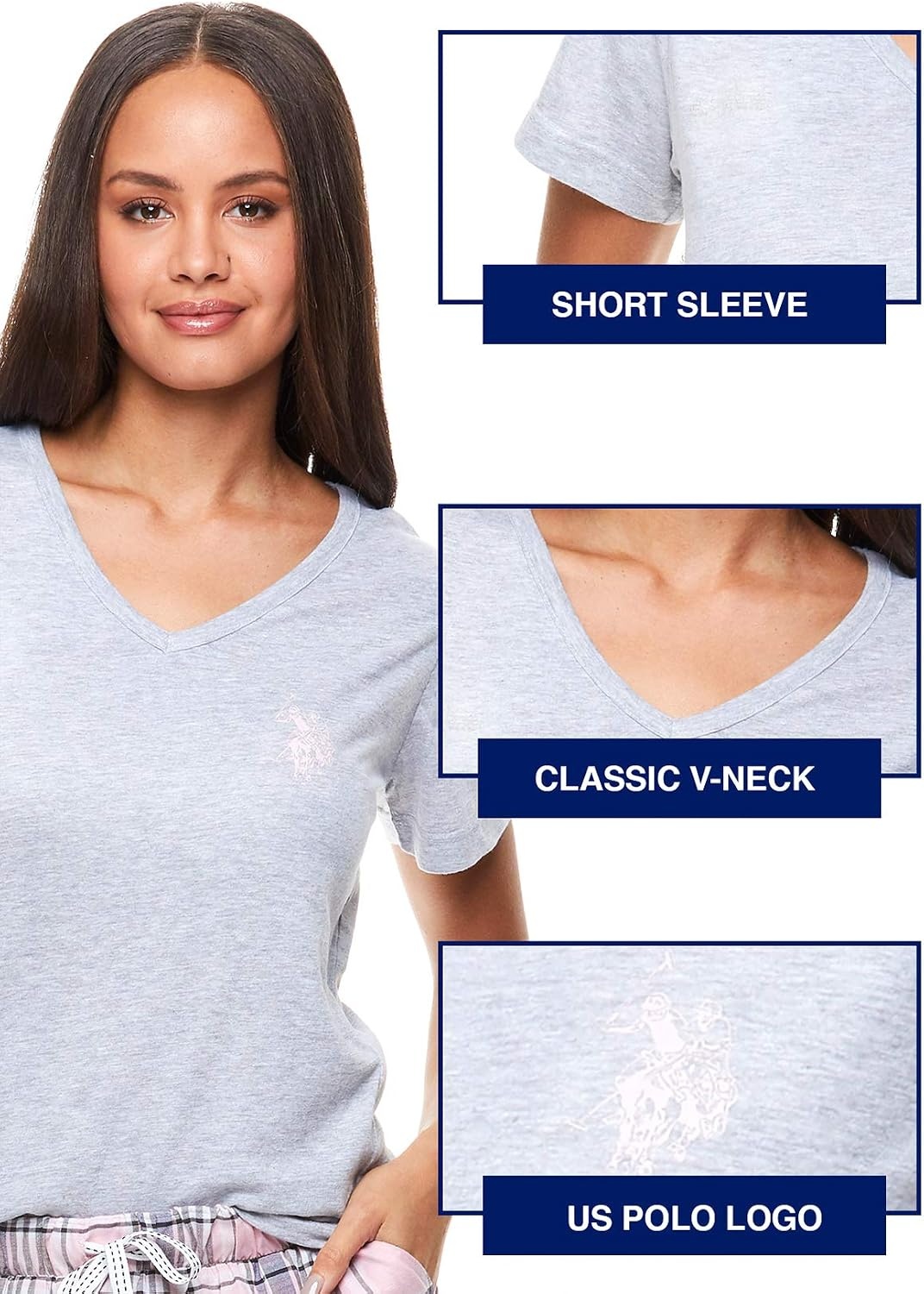 image:imageUS POLO ASSN Cotton Pajamas for Women Set Short Sleeve TShirt and ShortsHeather Grey W Pockets