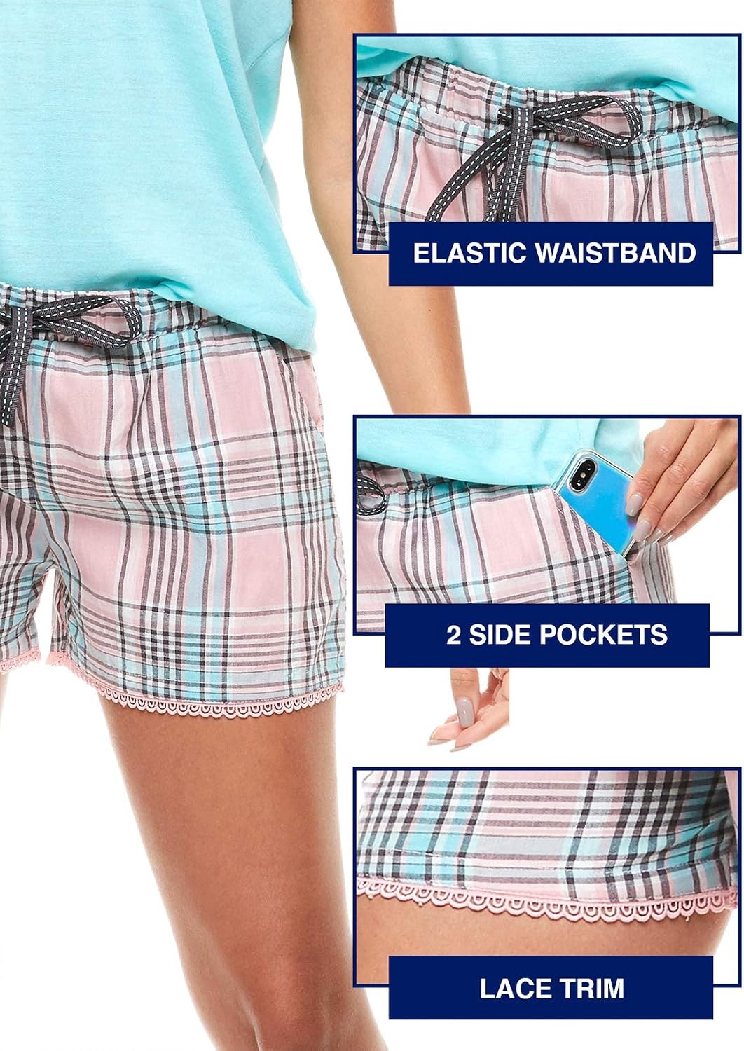image:imageUS POLO ASSN Cotton Pajamas for Women Set Short Sleeve TShirt and ShortsMint W Pockets