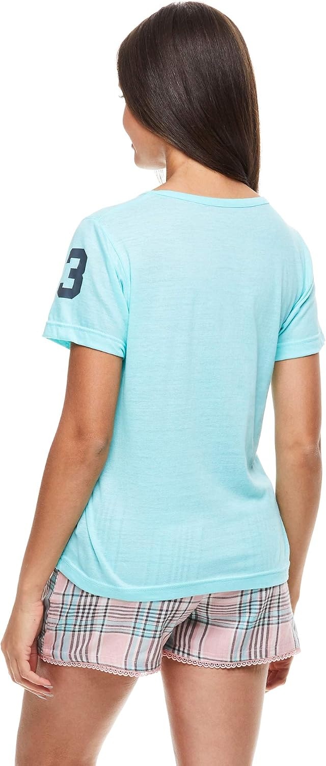 image:imageUS POLO ASSN Cotton Pajamas for Women Set Short Sleeve TShirt and ShortsMint W Pockets