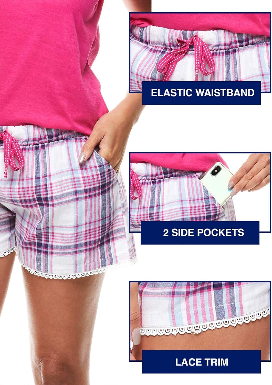 image:imageUS POLO ASSN Cotton Pajamas for Women Set Short Sleeve TShirt and ShortsPink Paradise W Pockets