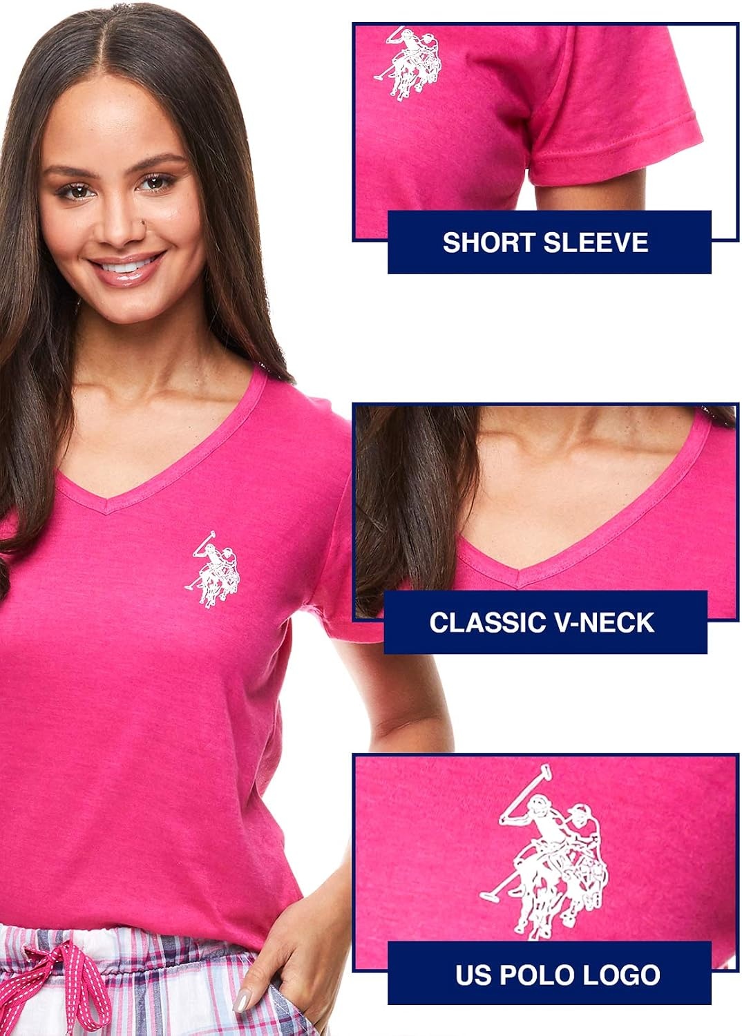 image:imageUS POLO ASSN Cotton Pajamas for Women Set Short Sleeve TShirt and ShortsPink Paradise W Pockets