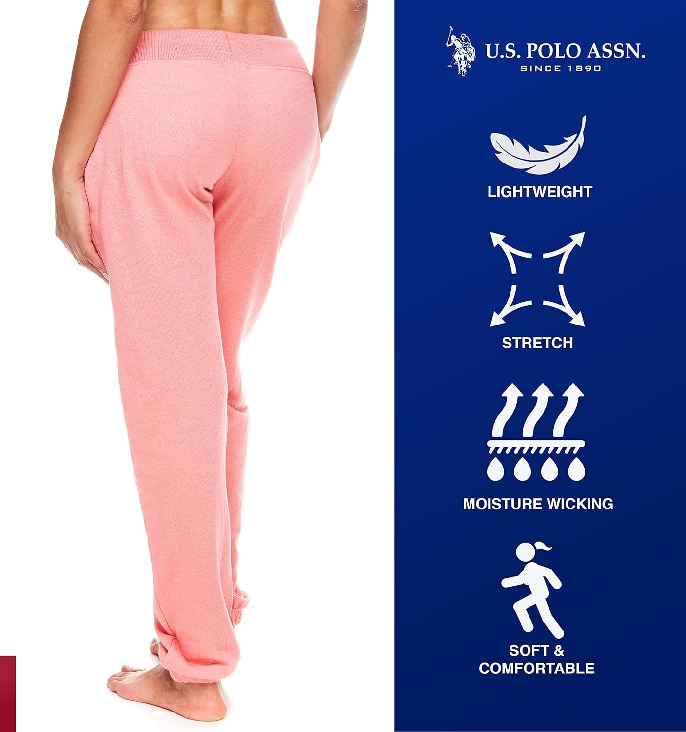 image:imageUS POLO ASSN Essentials Sweatpants with Pockets Comfy Breathable French Terry Womens JoggersCoralheather