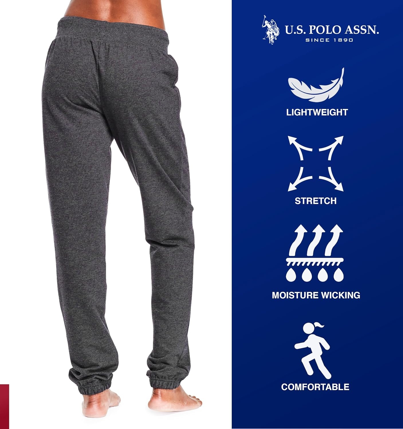 image:imageUS POLO ASSN Essentials Sweatpants with Pockets Comfy Breathable French Terry Womens JoggersDark Charcoal Heather With Light Pink Print