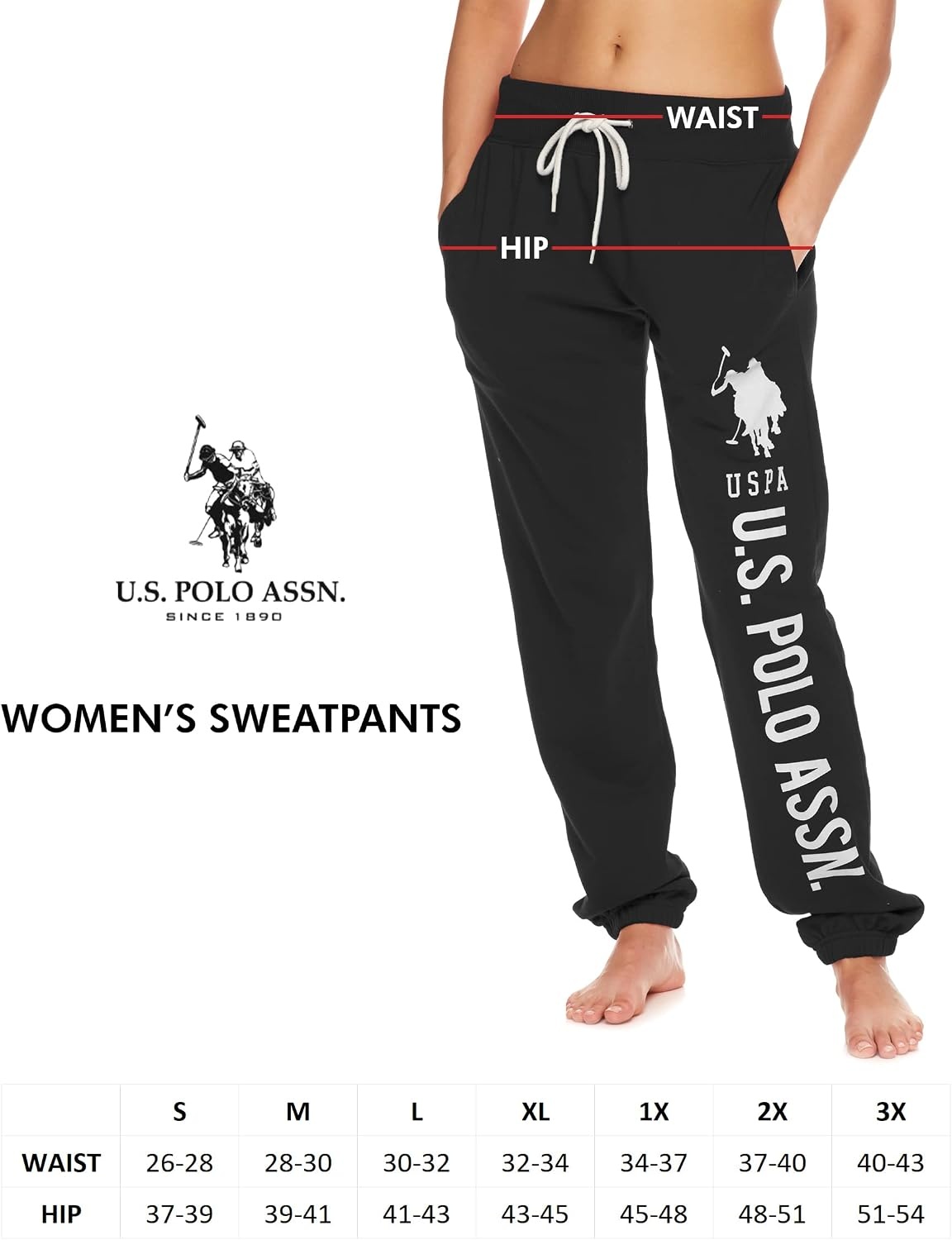 image:imageUS POLO ASSN Essentials Sweatpants with Pockets Comfy Breathable French Terry Womens JoggersDark Charcoal HeatherWhite Print