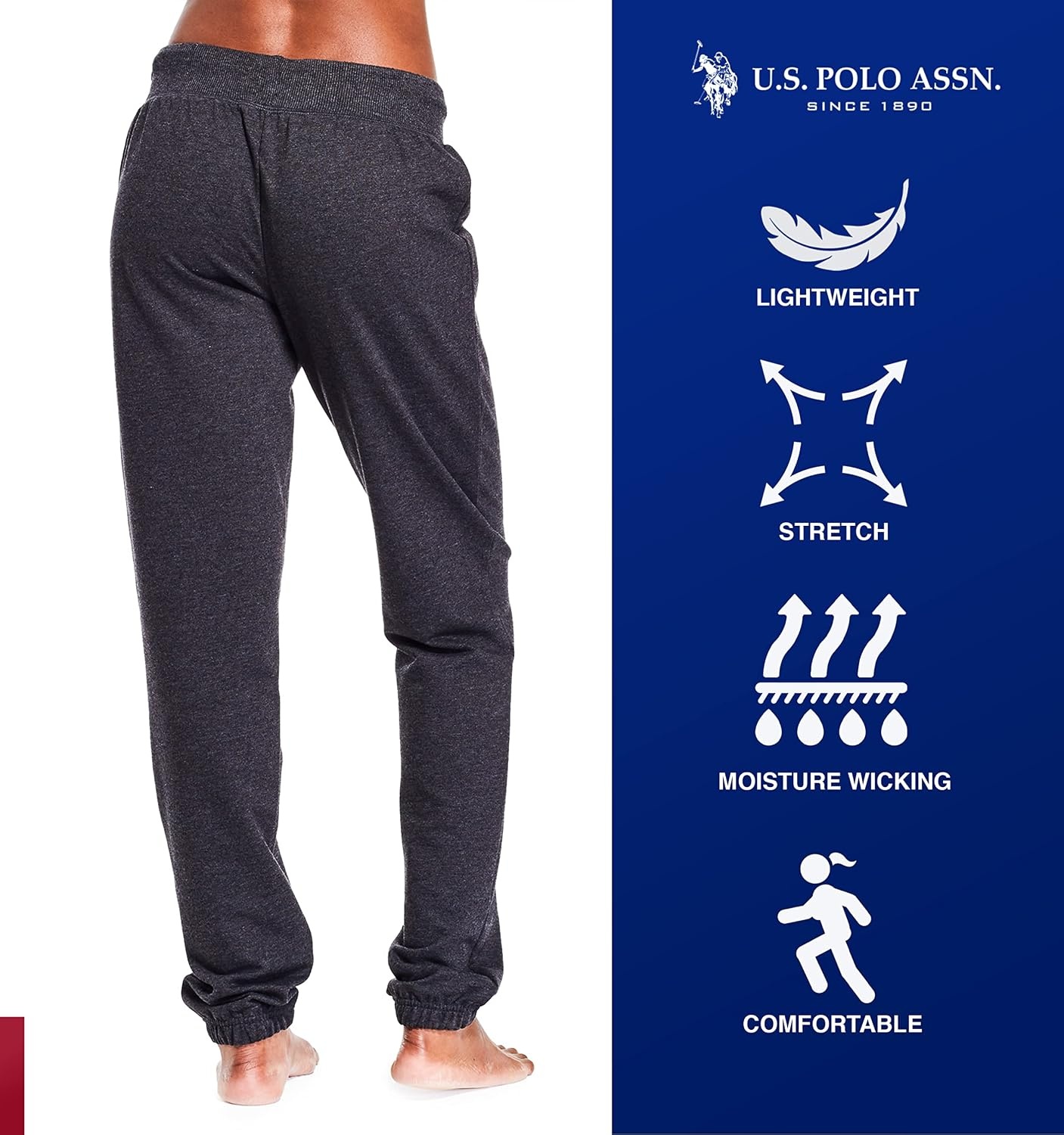 image:imageUS POLO ASSN Essentials Sweatpants with Pockets Comfy Breathable French Terry Womens JoggersDark Charcoal HeatherWhite Print