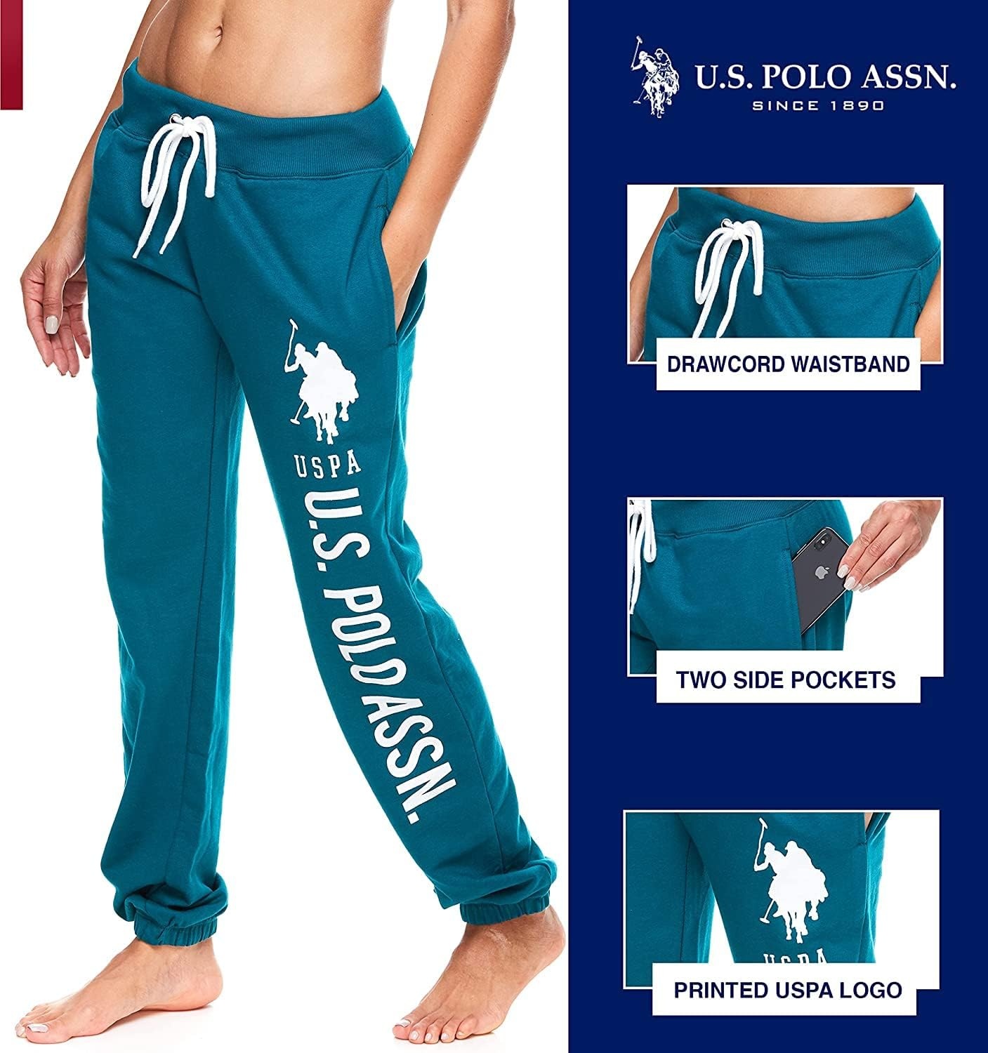 image:imageUS POLO ASSN Essentials Sweatpants with Pockets Comfy Breathable French Terry Womens JoggersDark Green