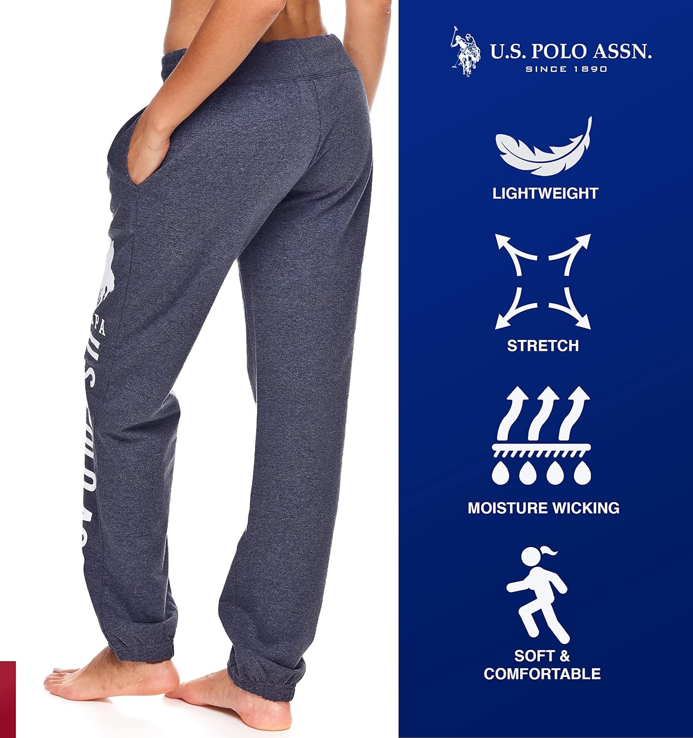 image:imageUS POLO ASSN Essentials Sweatpants with Pockets Comfy Breathable French Terry Womens JoggersDark Navy Heather4