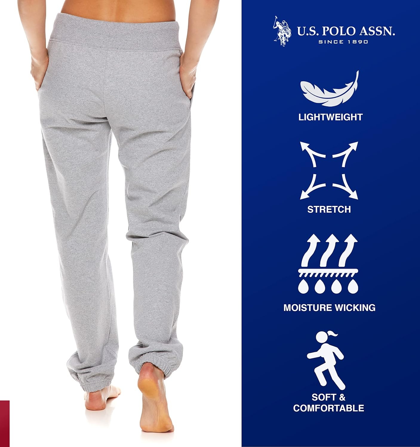 image:imageUS POLO ASSN Essentials Sweatpants with Pockets Comfy Breathable French Terry Womens JoggersHeather Gray4