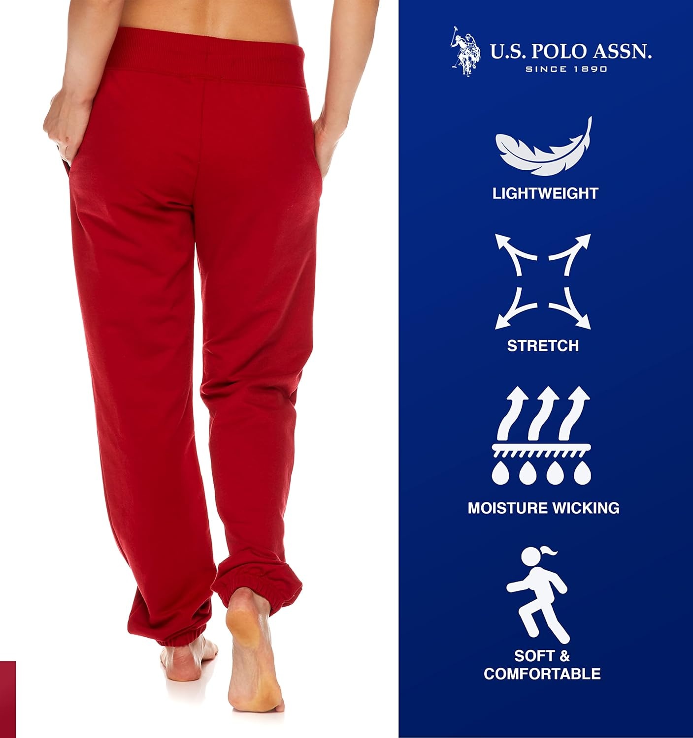 image:imageUS POLO ASSN Essentials Sweatpants with Pockets Comfy Breathable French Terry Womens JoggersRed4