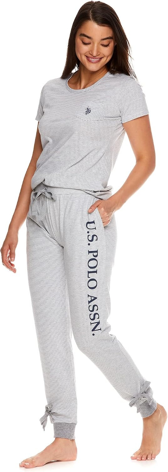 image:imageUS POLO ASSN Womens Lounge and Pajama Set ShortSleeve Top and Jogger Pajamas for WomenHeathergrey 2