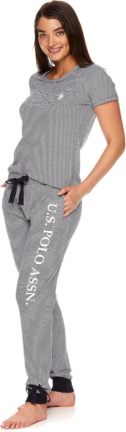 image:imageUS POLO ASSN Womens Lounge and Pajama Set ShortSleeve Top and Jogger Pajamas for WomenNavy1
